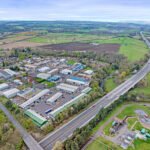 Aerial view of Mill Road Industrial Estate in Linlithgow, home to Micro Yards, Boxxs Self Storage, and other West Lothian businesses.